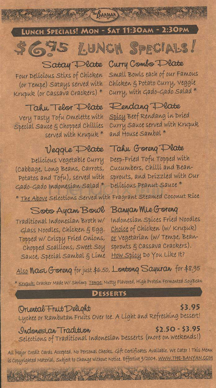 Banyan Indonesian - Manhattan Beach, CA menu_pic