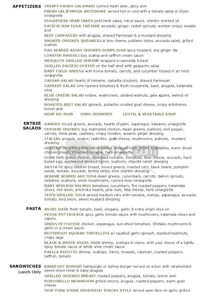 Barefoot Cafe Bar - Los Angeles, CA menu_pic