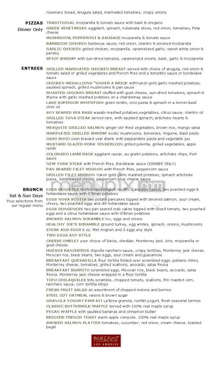 Barefoot Cafe Bar - Los Angeles, CA menu_pic