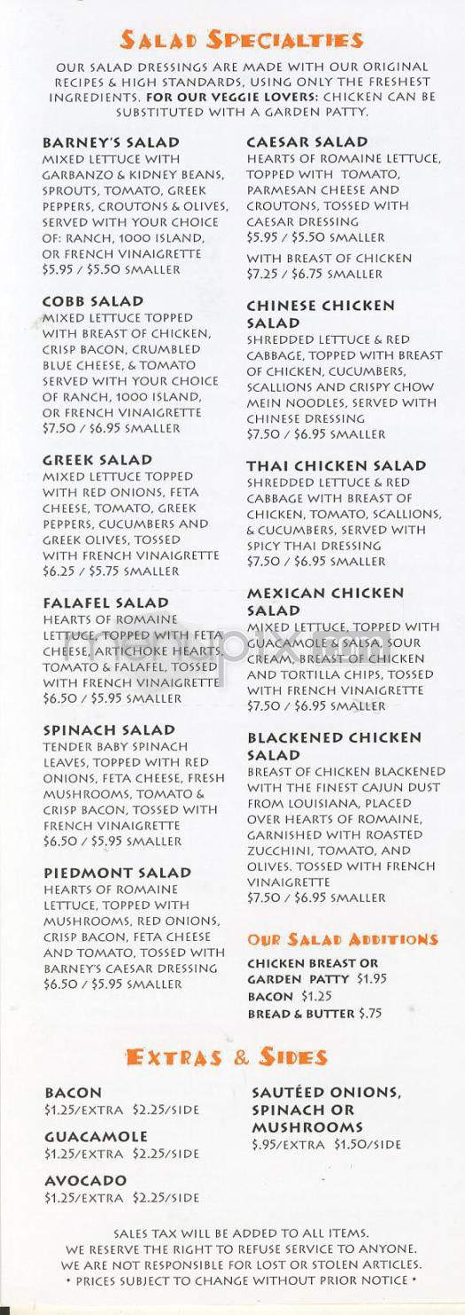 Barney's Gourmet Hamburger - Santa Monica, CA menu_pic