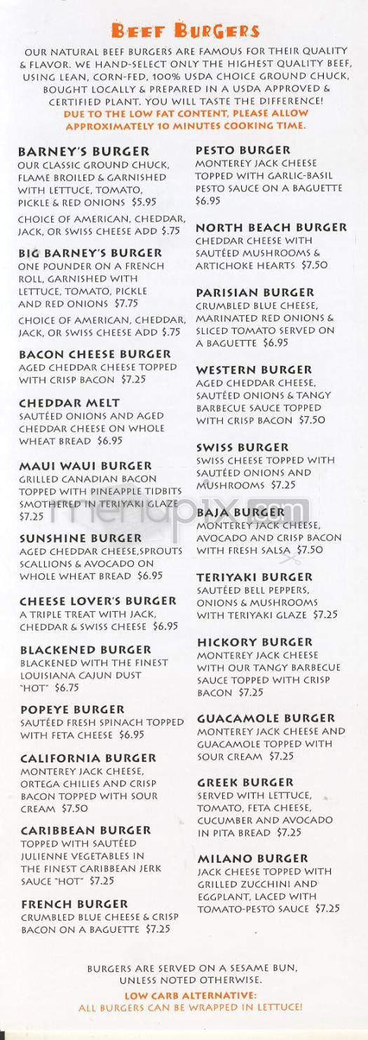 Barney's Gourmet Hamburger - Los Angeles, CA menu_pic