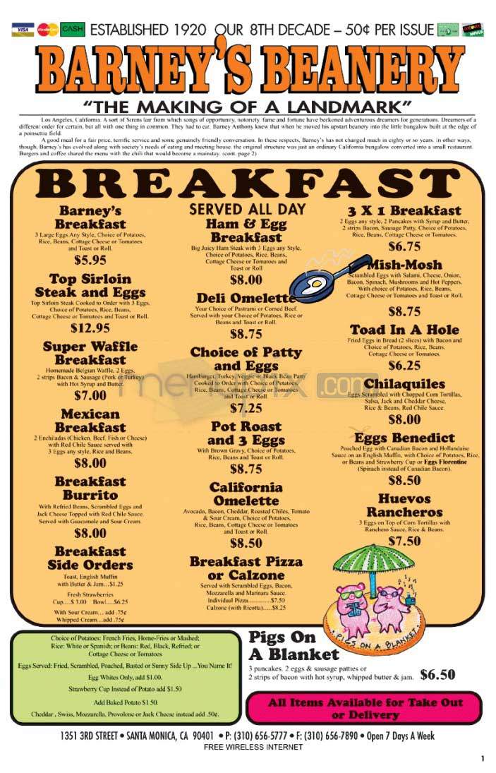 Barney's Beanery - Santa Monica, CA menu_pic