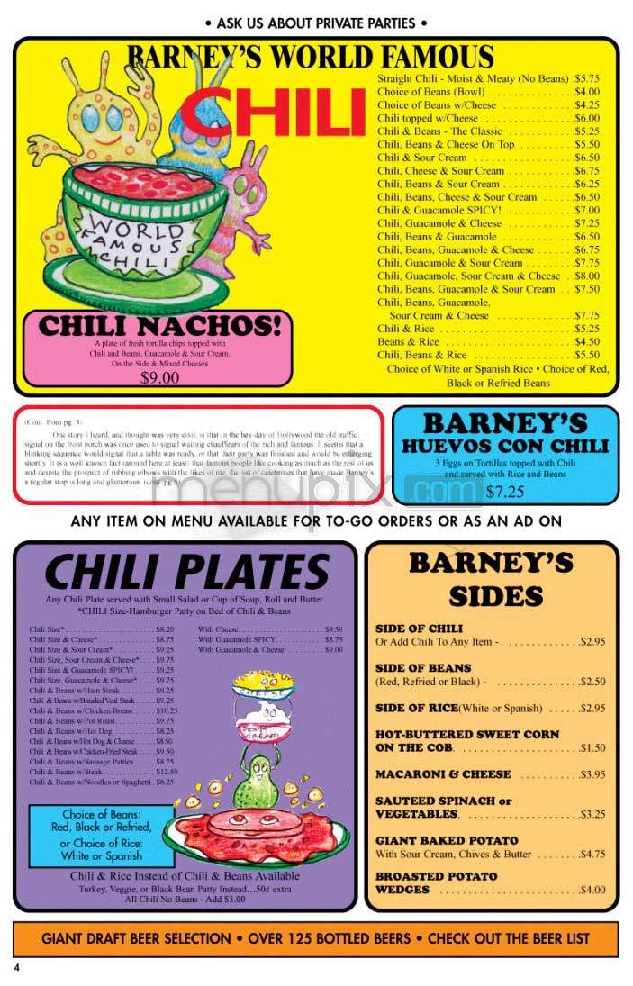 Barney's Beanery - Santa Monica, CA menu_pic