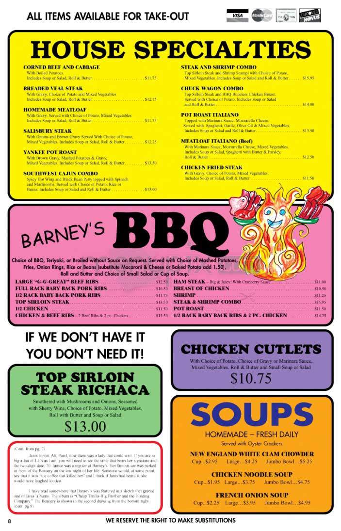 Barney's Beanery - Santa Monica, CA menu_pic