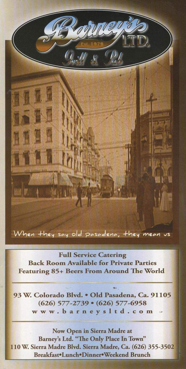 Barneys Limited - Pasadena, CA menu_pic