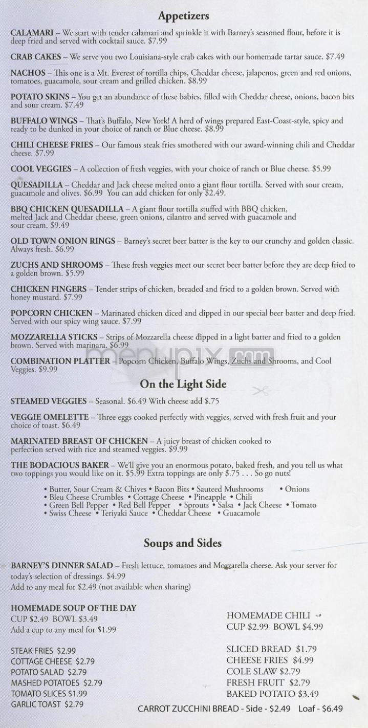 Barneys Limited - Pasadena, CA menu_pic