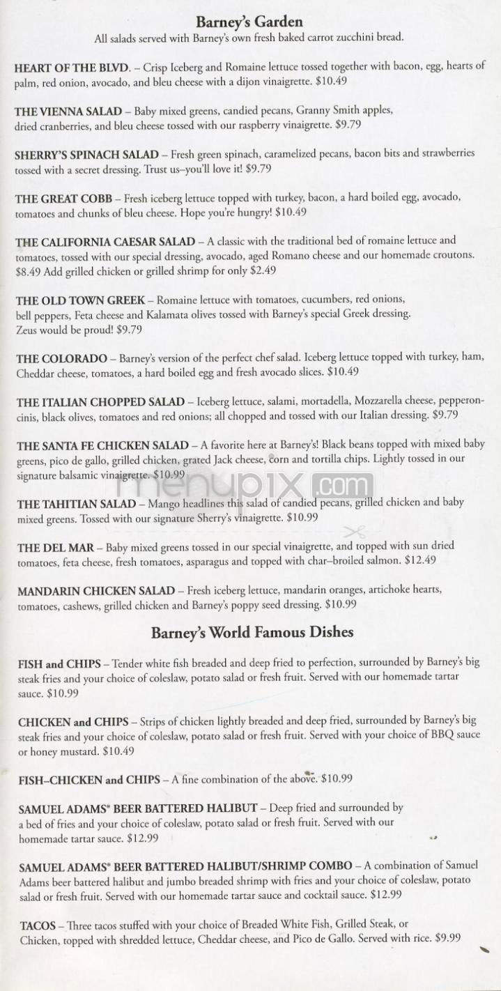 Barneys Limited - Pasadena, CA menu_pic