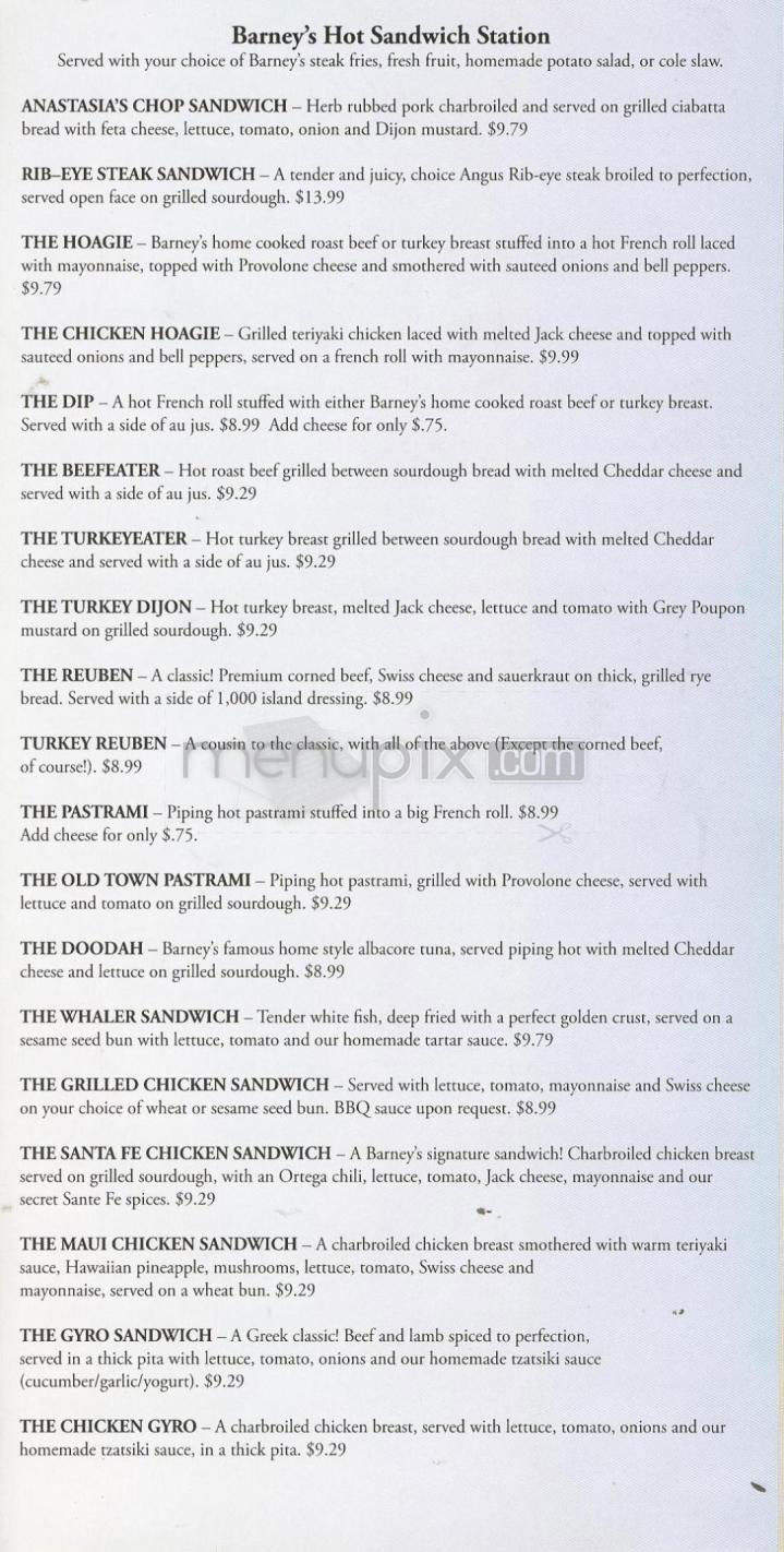 Barneys Limited - Pasadena, CA menu_pic