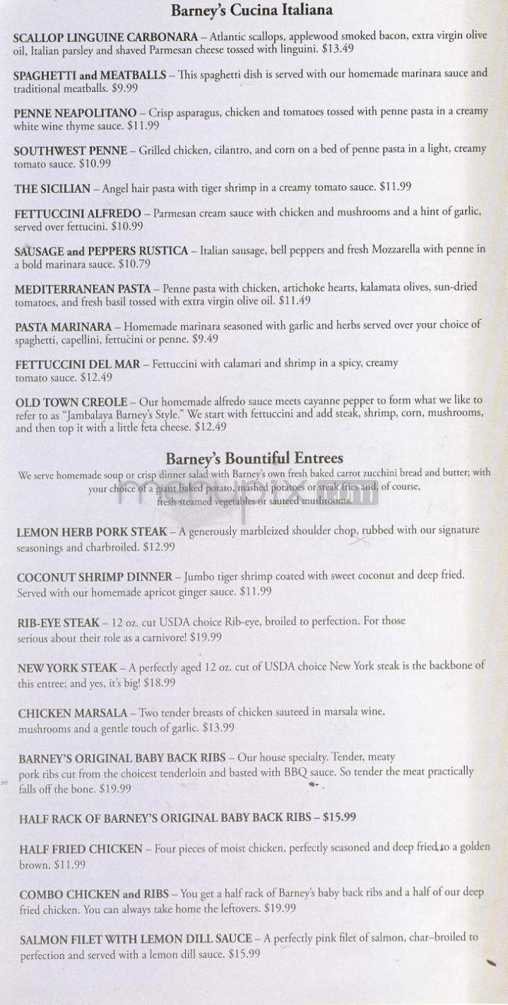 Barneys Limited - Pasadena, CA menu_pic