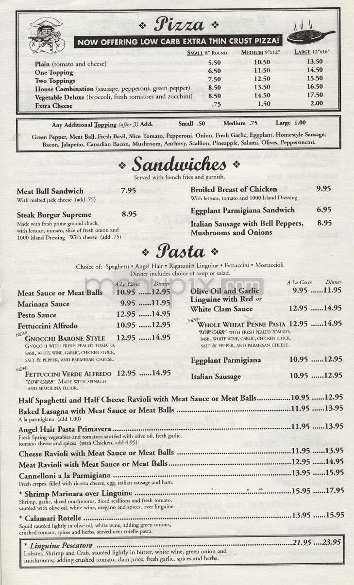 Barone's Famous Italian Restaurant - Sherman Oaks, CA menu_pic