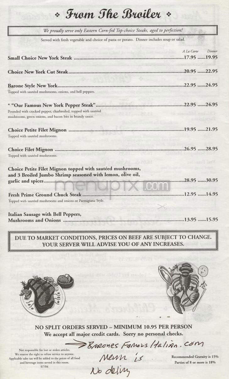 Barone's Famous Italian Restaurant - Sherman Oaks, CA menu_pic