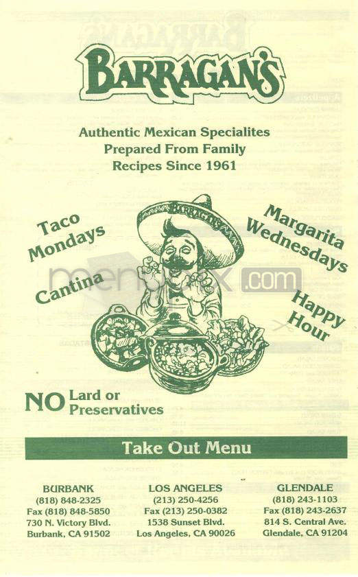 Barragan's - Glendale, CA menu_pic
