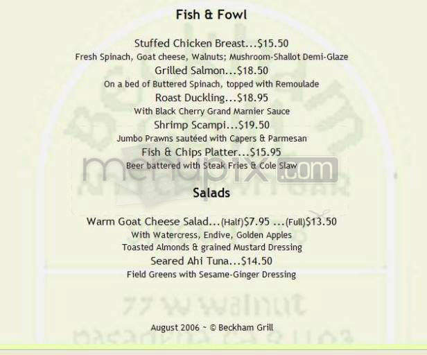 Beckham Grill Restaurant - Pasadena, CA menu_pic