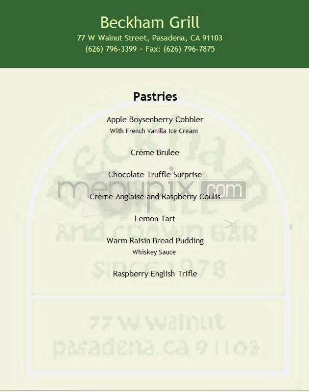 Beckham Grill Restaurant - Pasadena, CA menu_pic
