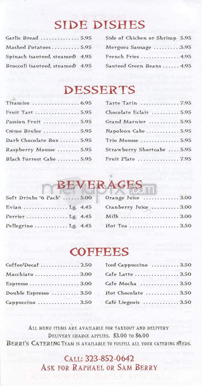 Berri's Cafe - Los Angeles, CA menu_pic