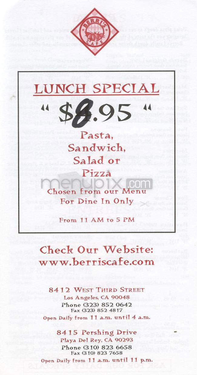 Berri's Cafe - Los Angeles, CA menu_pic