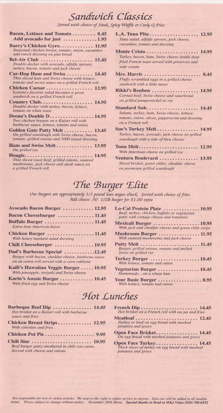 Beverly Glen Deli - Los Angeles, CA menu_pic