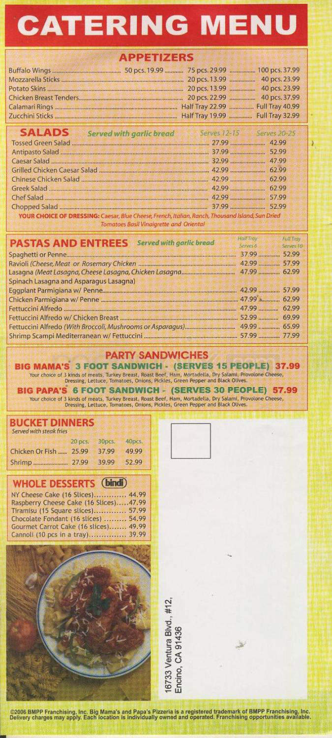 Big Mama's & Papa's Pizzeria - Encino, CA menu_pic