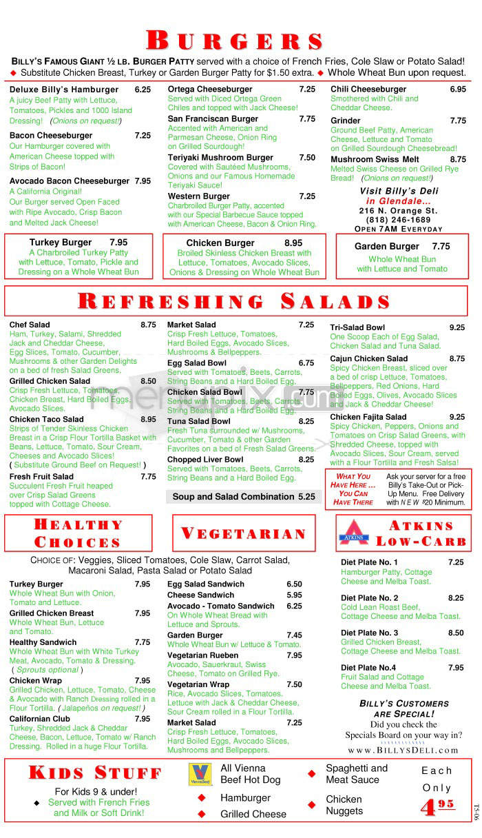 Billy's Deli & Cafe - Torrance, CA menu_pic