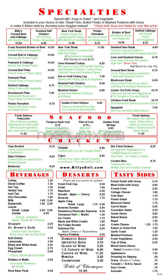 Billy's Deli & Cafe - Torrance, CA menu_pic