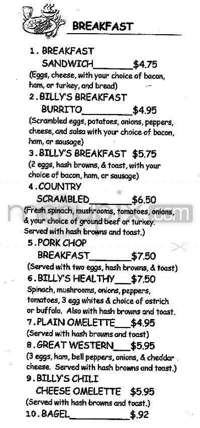Billy's Grill - Sherman Oaks, CA menu_pic
