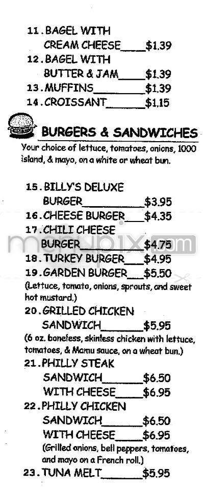 Billy's Grill - Sherman Oaks, CA menu_pic