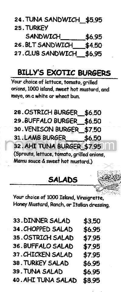 Billy's Grill - Sherman Oaks, CA menu_pic