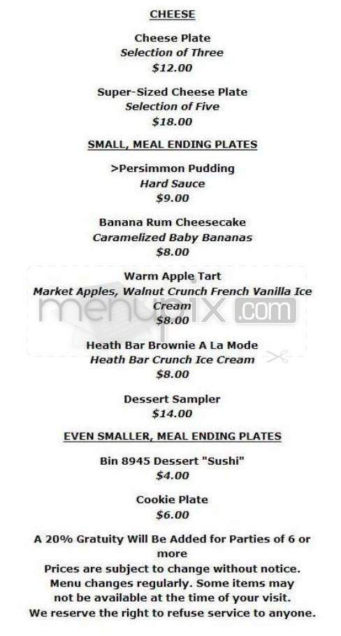 Bin 8945 Wine Bar and Bistro - West Hollywood, CA menu_pic