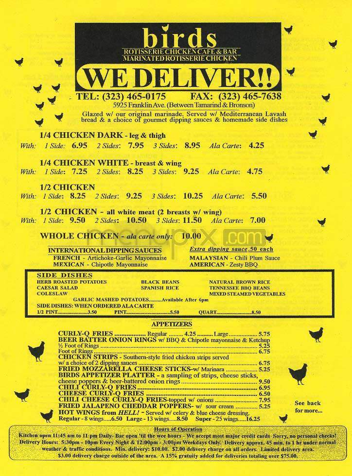 Birds - Los Angeles, CA menu_pic