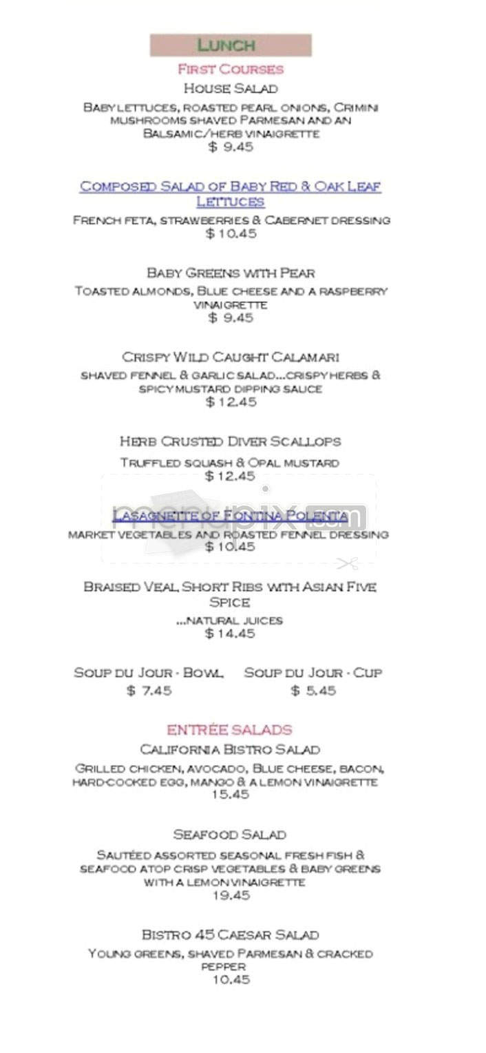 Bistro 45 - Pasadena, CA menu_pic