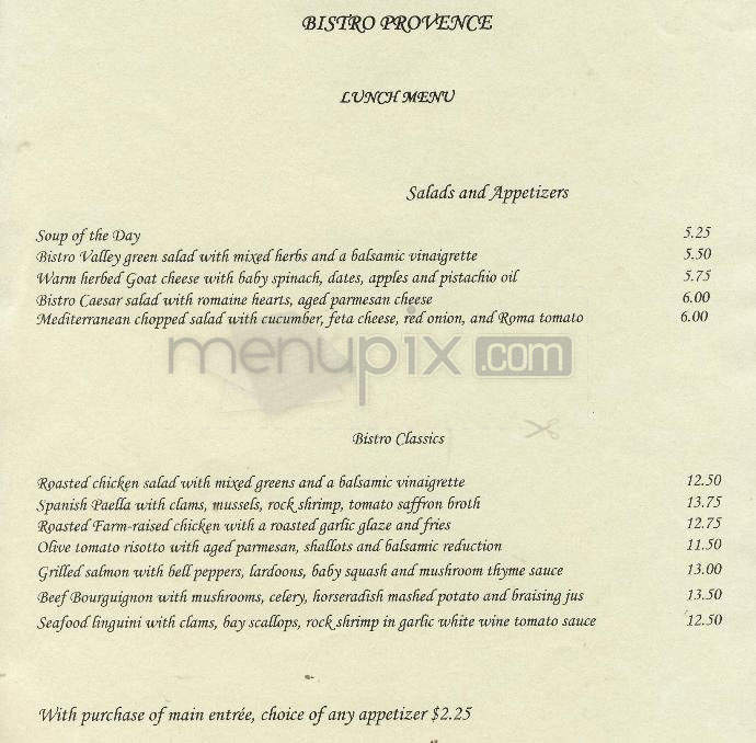 Bistro Provence - Burbank, CA menu_pic