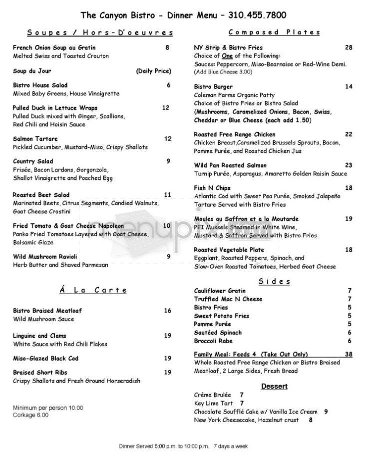 The Canyon Bistro in Topanga - Topanga, CA menu_pic