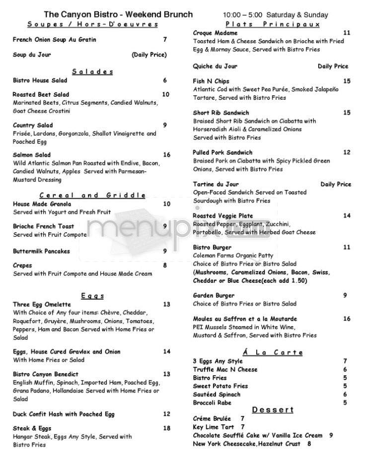 The Canyon Bistro in Topanga - Topanga, CA menu_pic