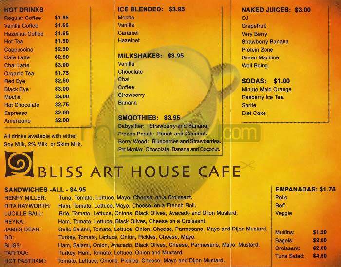 Bliss Art House Cafe - Los Angeles, CA menu_pic