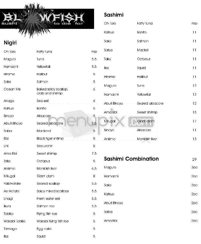 Blowfish Sushi - West Hollywood, CA menu_pic