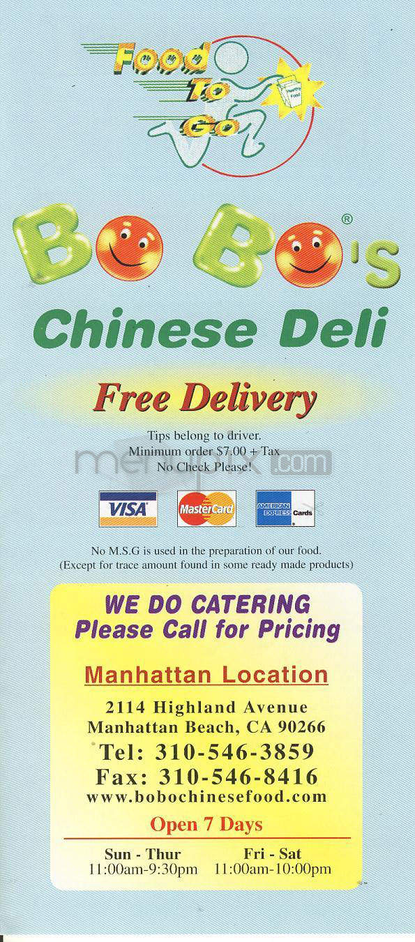 Bobo Chinese Deli - Manhattan Beach, CA menu_pic
