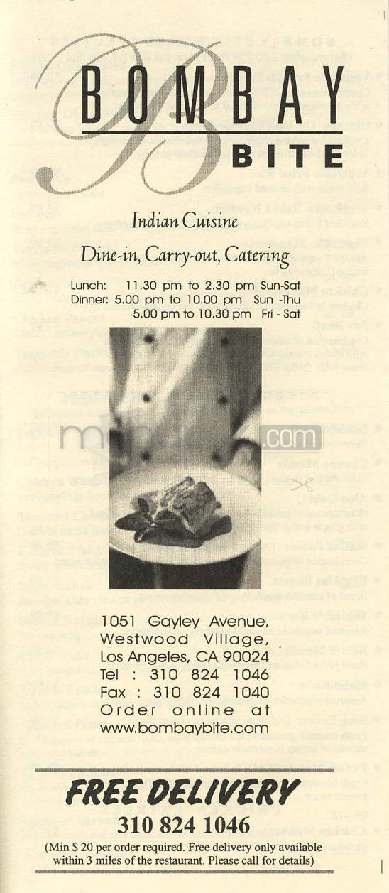 Bombay Bite - Los Angeles, CA menu_pic