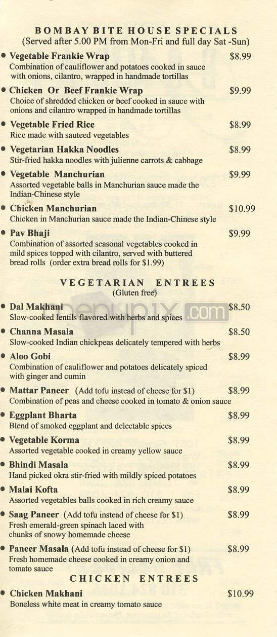 Bombay Bite - Los Angeles, CA menu_pic