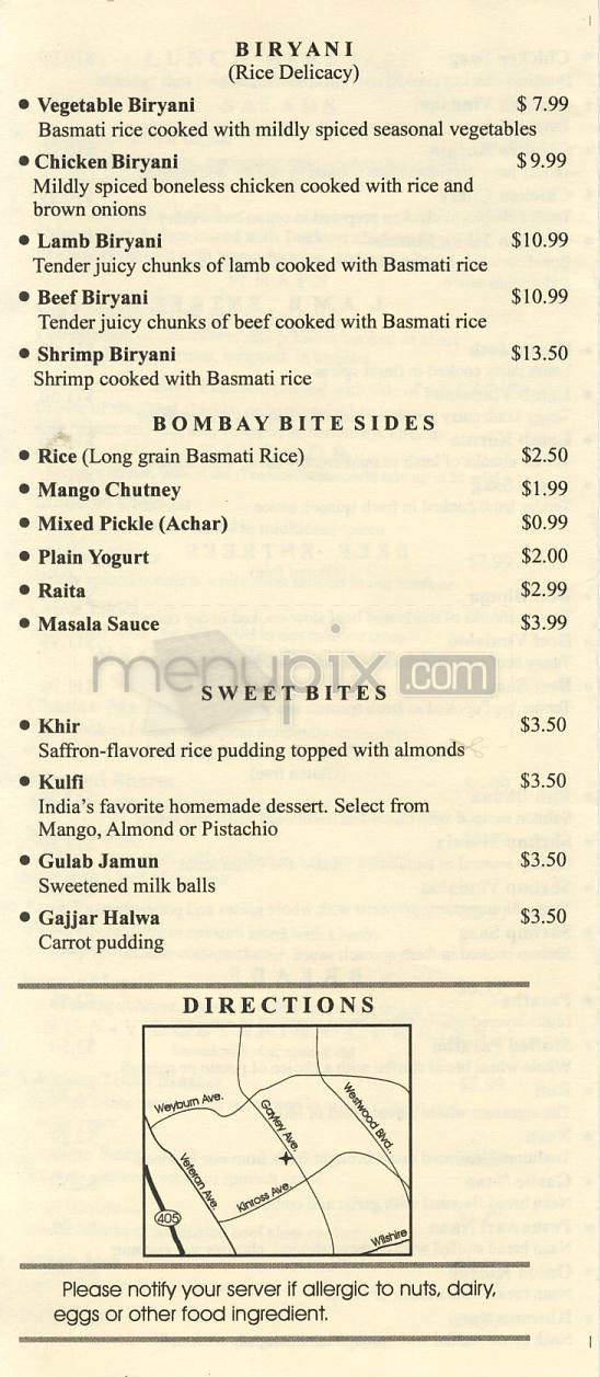 Bombay Bite - Los Angeles, CA menu_pic