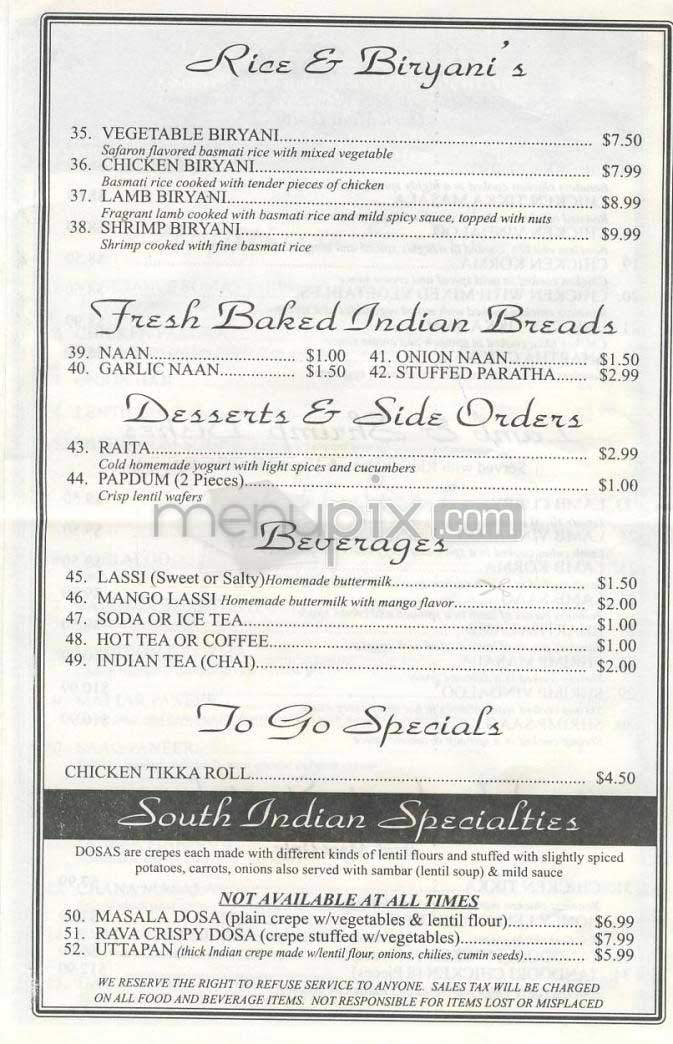 Bombay Grill - West Hollywood, CA menu_pic