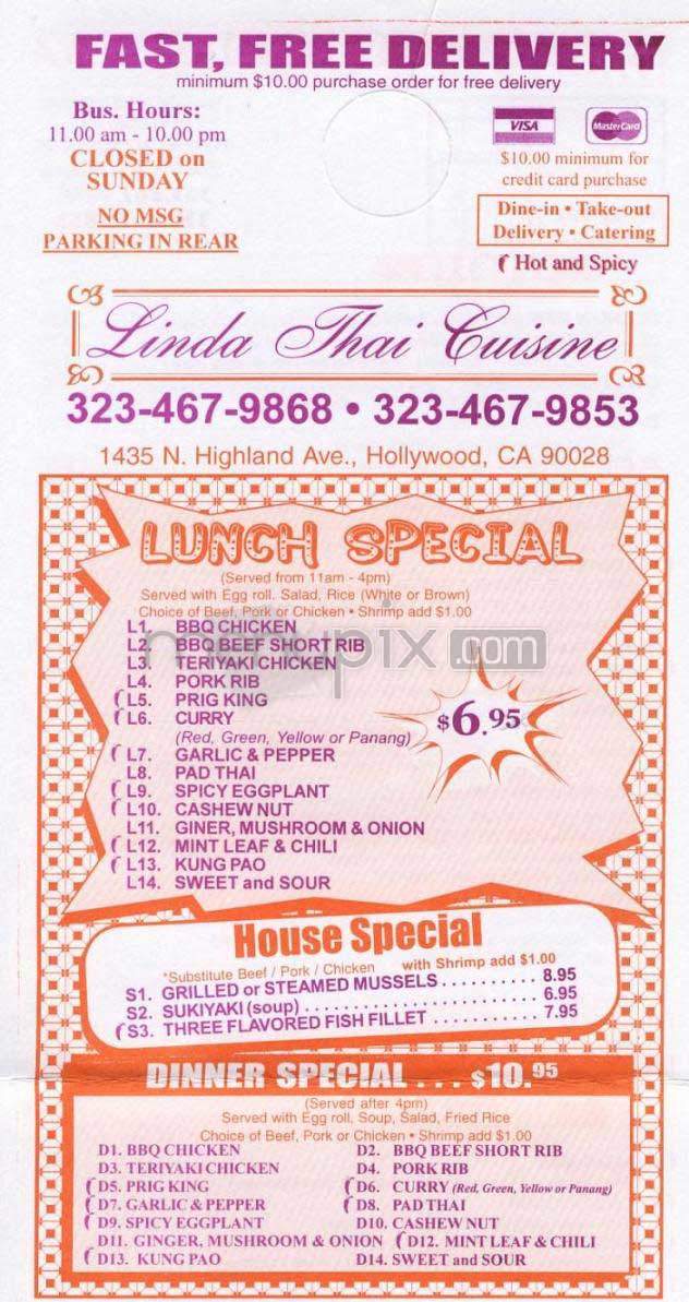 Linda Thai - Los Angeles, CA menu_pic
