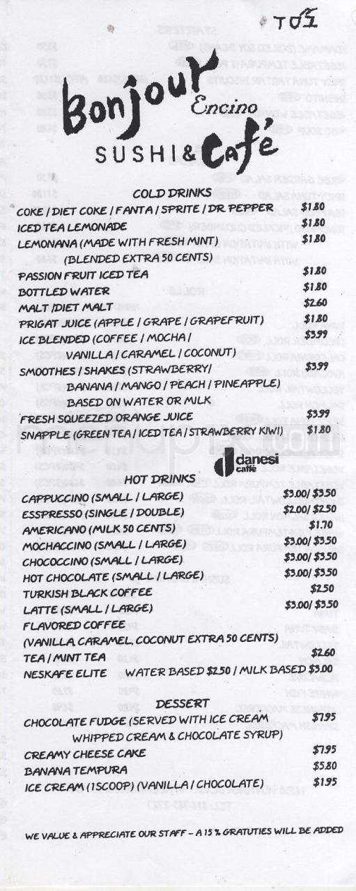 Bonjour Sushi & Cafe - Encino, CA menu_pic