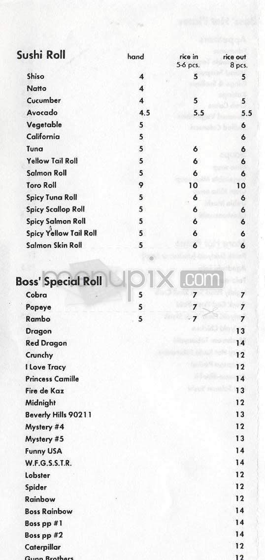 Boss Sushi - Beverly Hills, CA menu_pic
