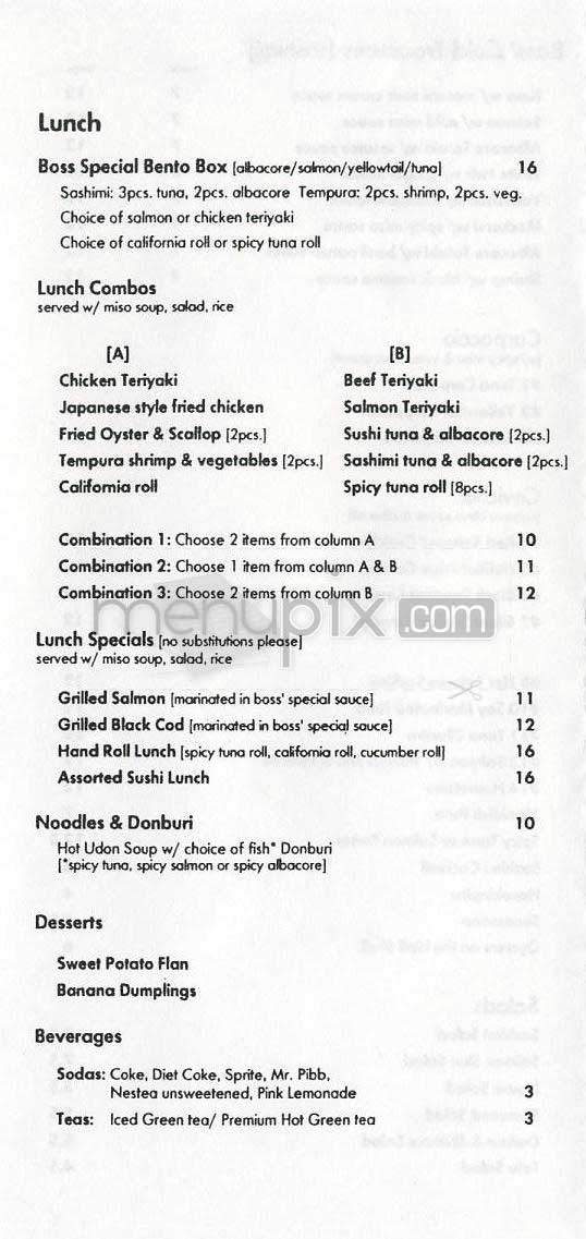 Boss Sushi - Beverly Hills, CA menu_pic