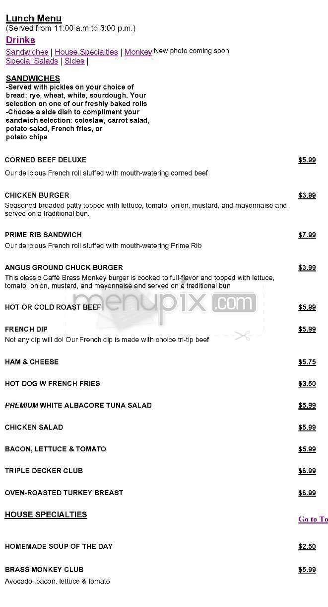 Brass Monkey - Los Angeles, CA menu_pic