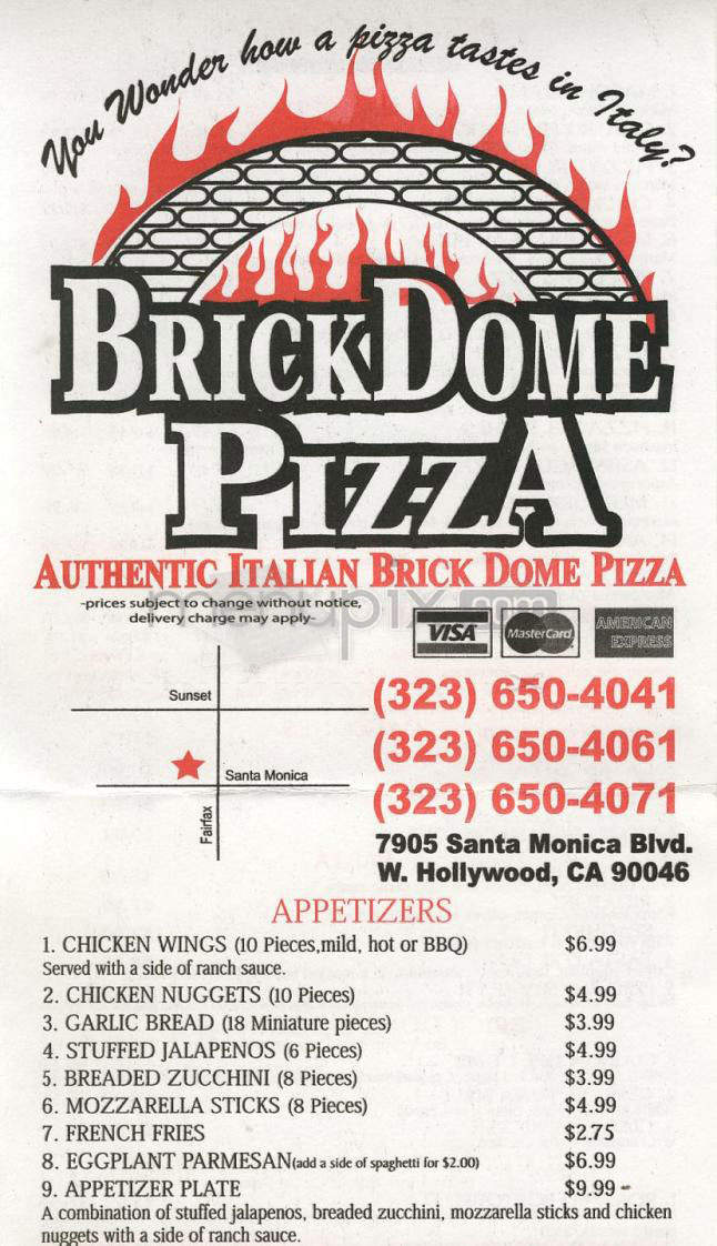 Brick Dome Pizza - West Hollywood, CA menu_pic