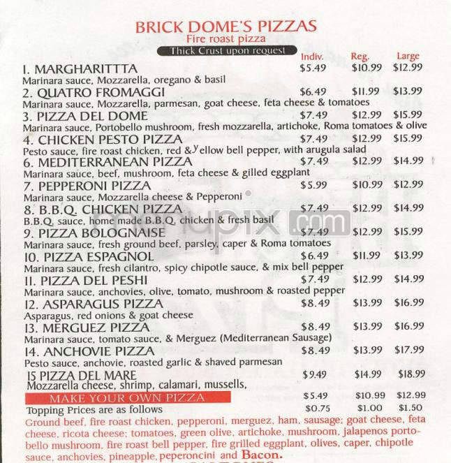 Brick Dome Pizza - West Hollywood, CA menu_pic