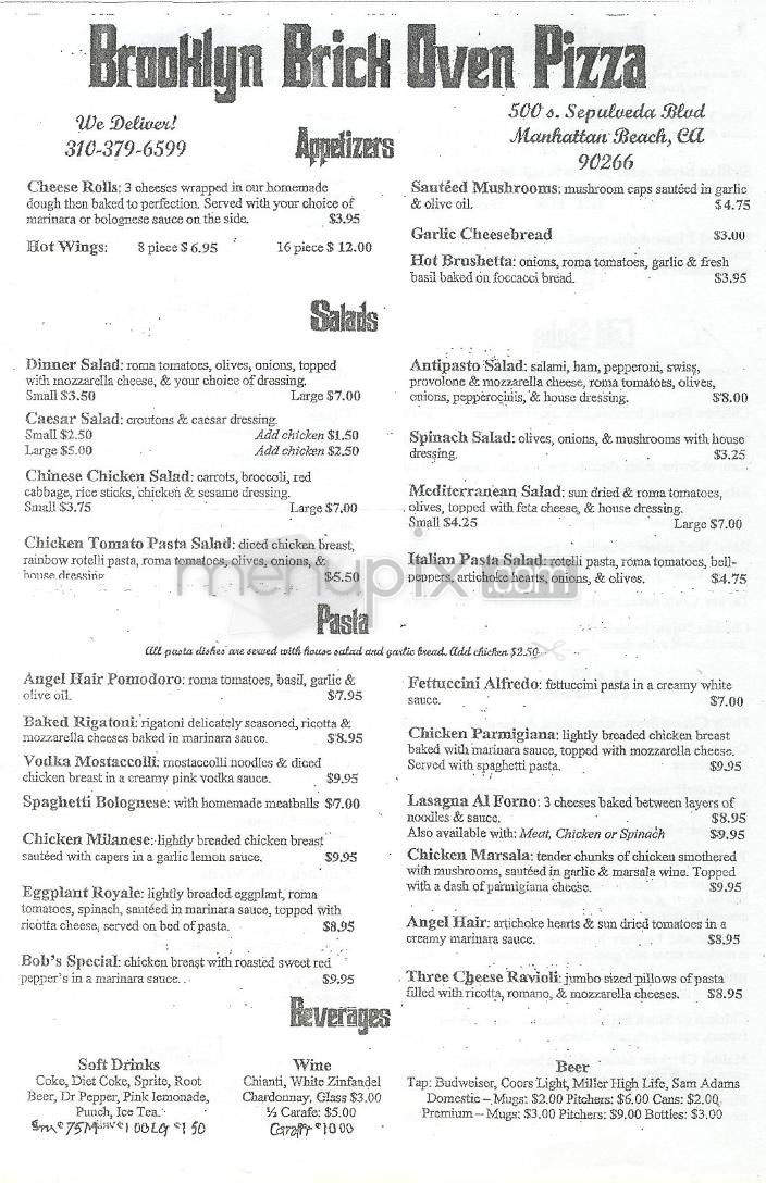 Brooklyn Brick Oven Pizza - Manhattan Beach, CA menu_pic