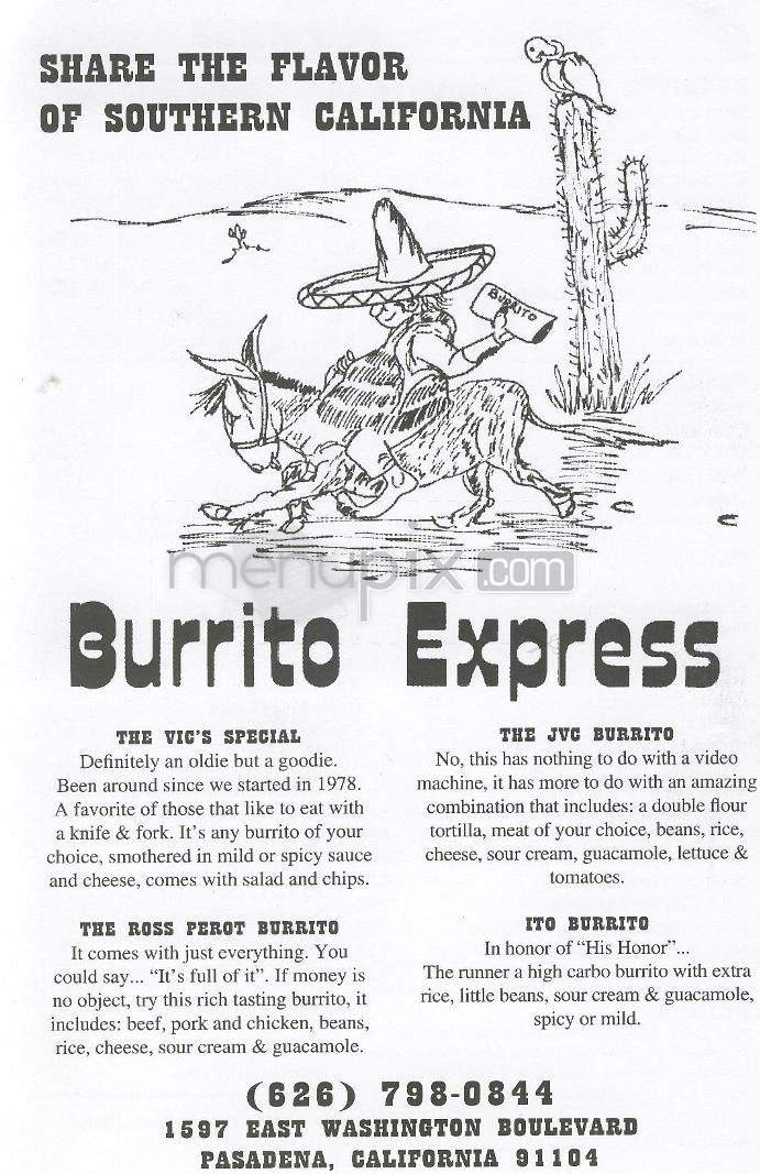 Burrito Express - Pasadena, CA menu_pic