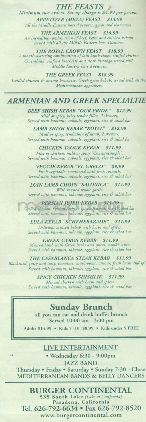 Burger Continental - Pasadena, CA menu_pic